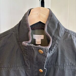J Crew Factory Green Resin Coated Cotton Full Zip Twill Field Jacket Women Small